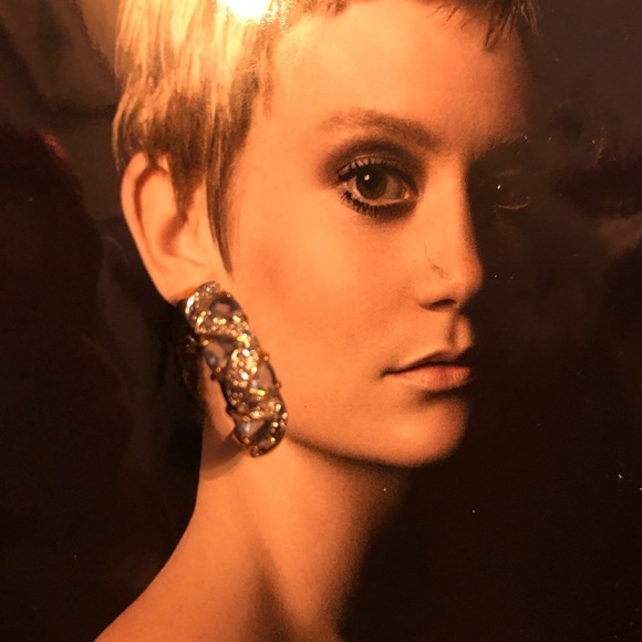 NEW tanzanite CZ gold half moon hoop earrings hoops gemstone - Picture 8 of 15